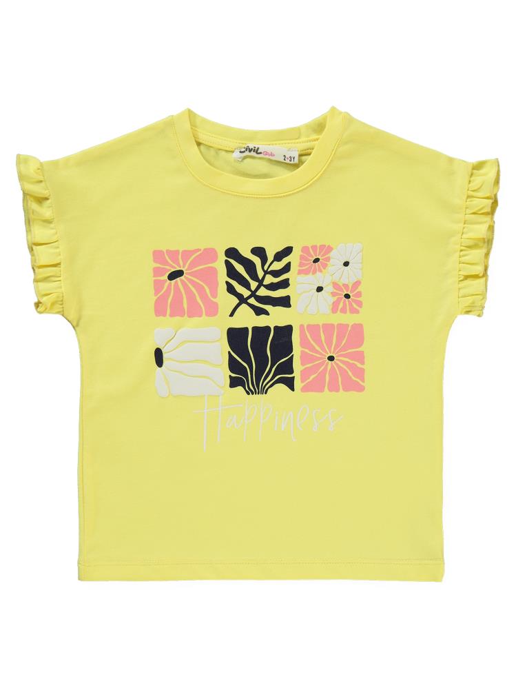 Civil Girls Kelebek Baskılı Kısa Kol 3'lü Set  2'li 2-5 Yaş Takım