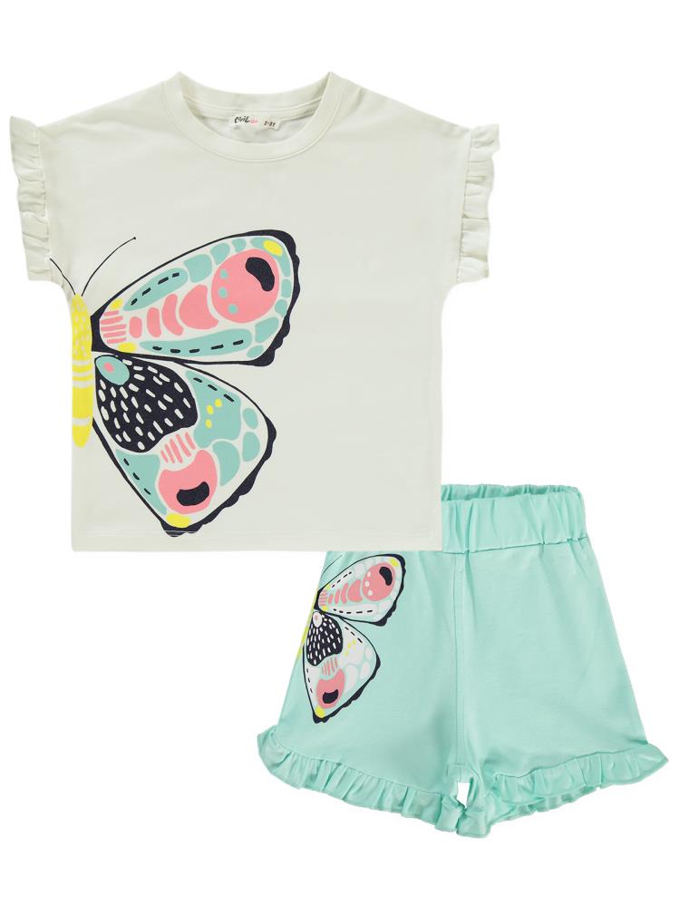 Civil Girls Kelebek Baskılı Kısa Kol 3'lü Set  2'li 2-5 Yaş Takım