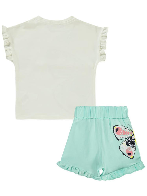 Civil Girls Kelebek Baskılı Kısa Kol 3'lü Set  2'li 2-5 Yaş Takım