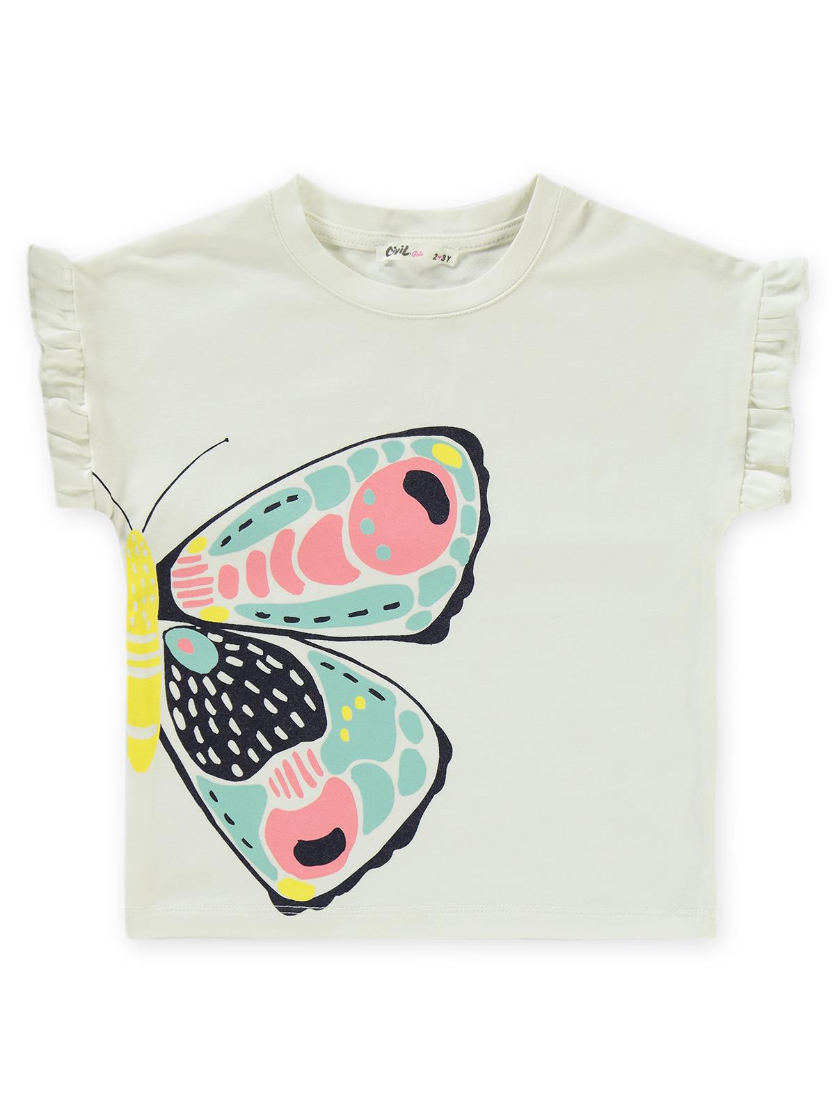 Civil Girls Kelebek Baskılı Kısa Kol 3'lü Set  2'li 2-5 Yaş Takım