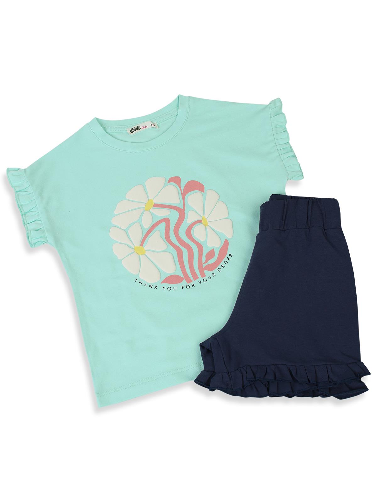Civil Girls Kelebek Baskılı Kısa Kol 3'lü Set  2'li 2-5 Yaş Takım