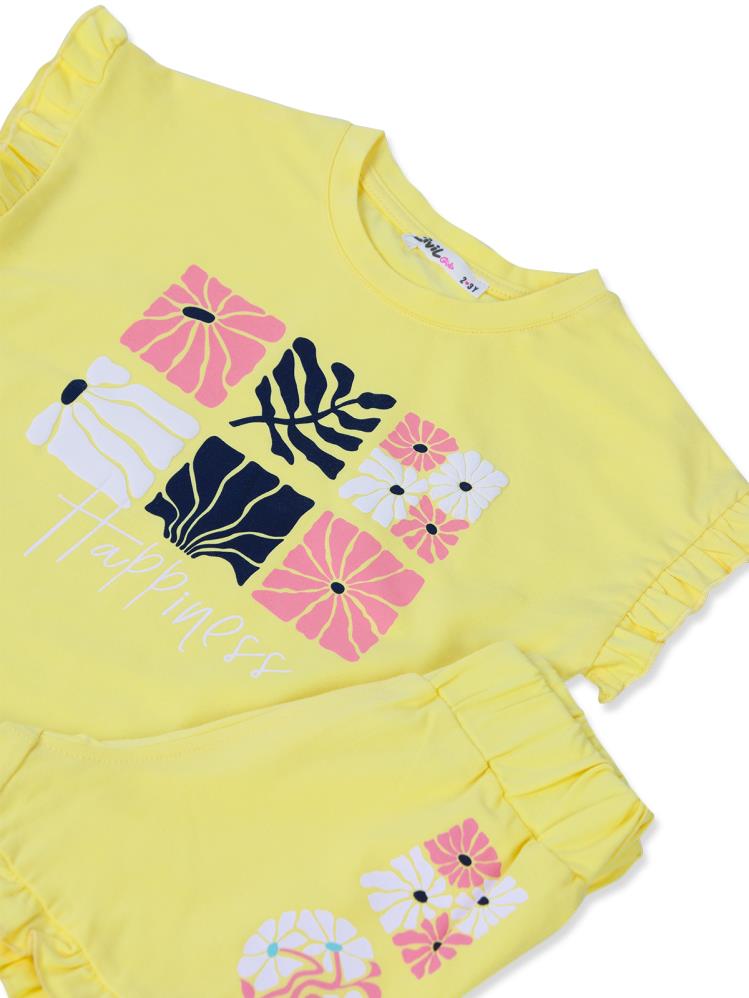 Civil Girls Kelebek Baskılı Kısa Kol 3'lü Set  2'li 2-5 Yaş Takım