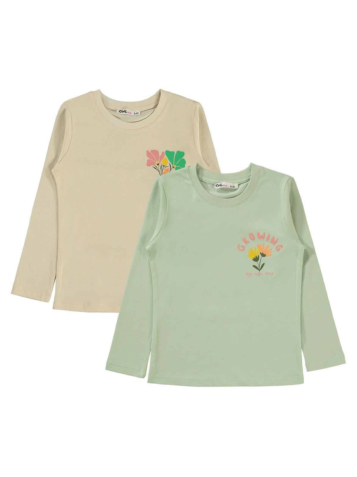 Civil Kız Çocuk Growing Baskılı 2'li Sweatshirt | Süprem Uzun Kol | Okul Kreş ve Günlük Kullanım
