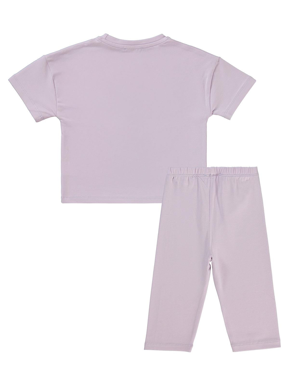 Civil Girls Palmiye  Baskılı Kısa Kol 3'lü Set 2'li 2-5 Yaş Takım