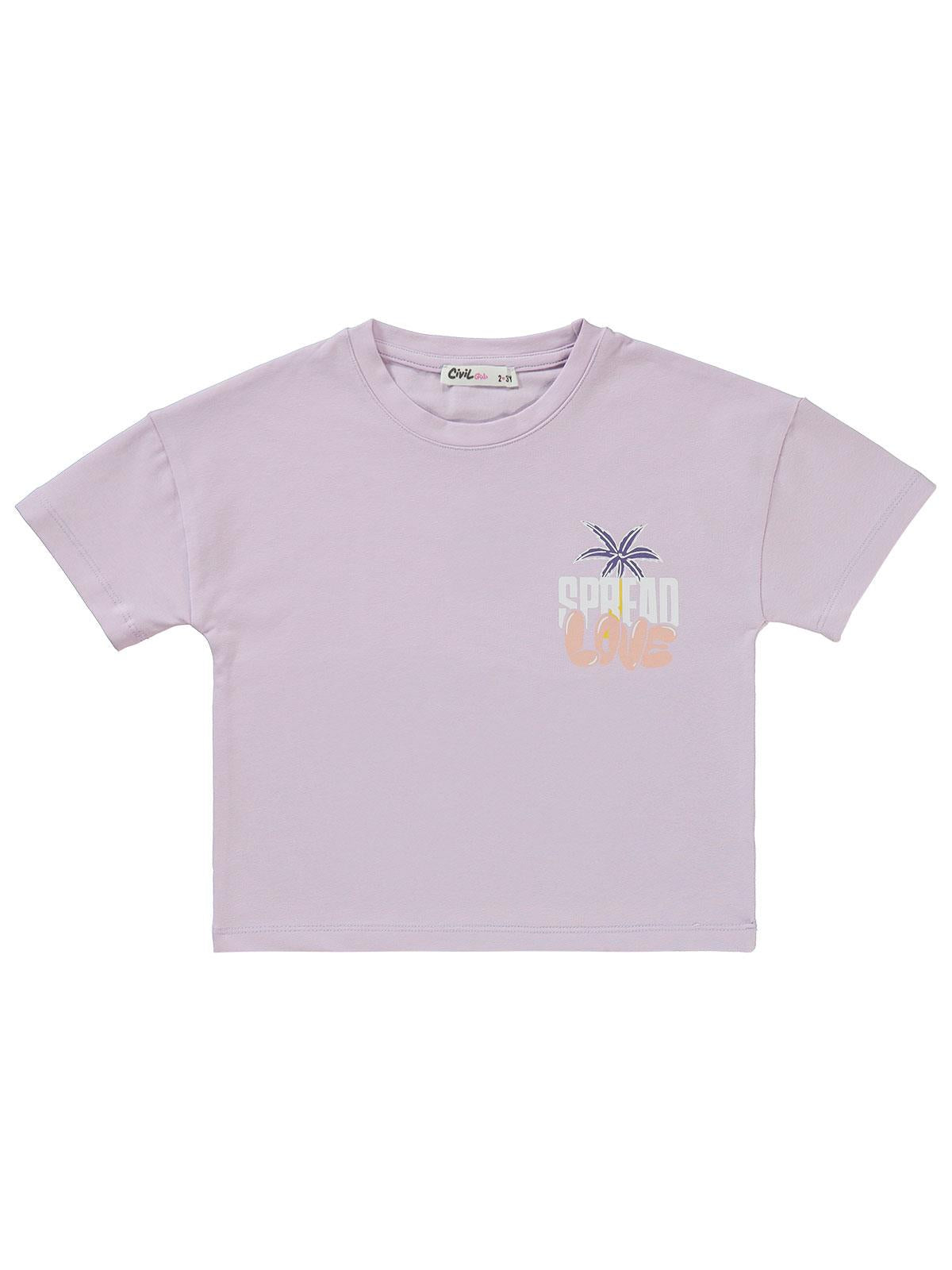 Civil Girls Palmiye  Baskılı Kısa Kol 3'lü Set 2'li 2-5 Yaş Takım