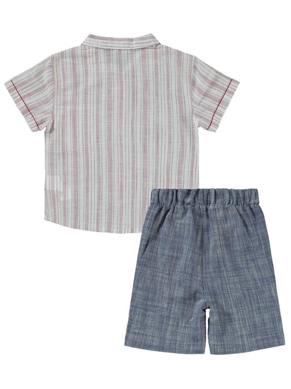 Civil Boys Çizgili Cepli 2-5 Yaş Takım - Bordo