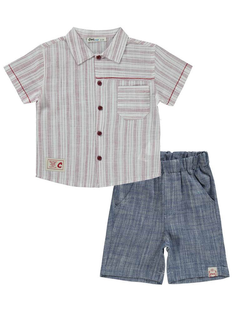 Civil Boys Çizgili Cepli 2-5 Yaş Takım - Bordo