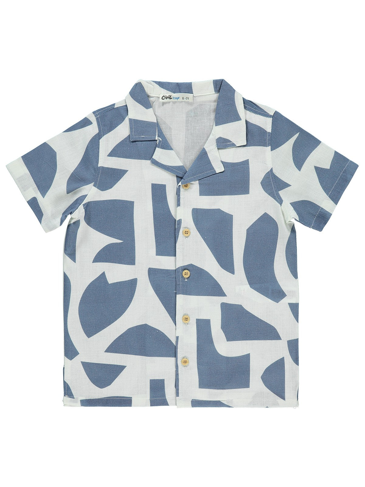 Civil Boys Kendinden Desenli 10-13 Yaş Gömlek - Mavi