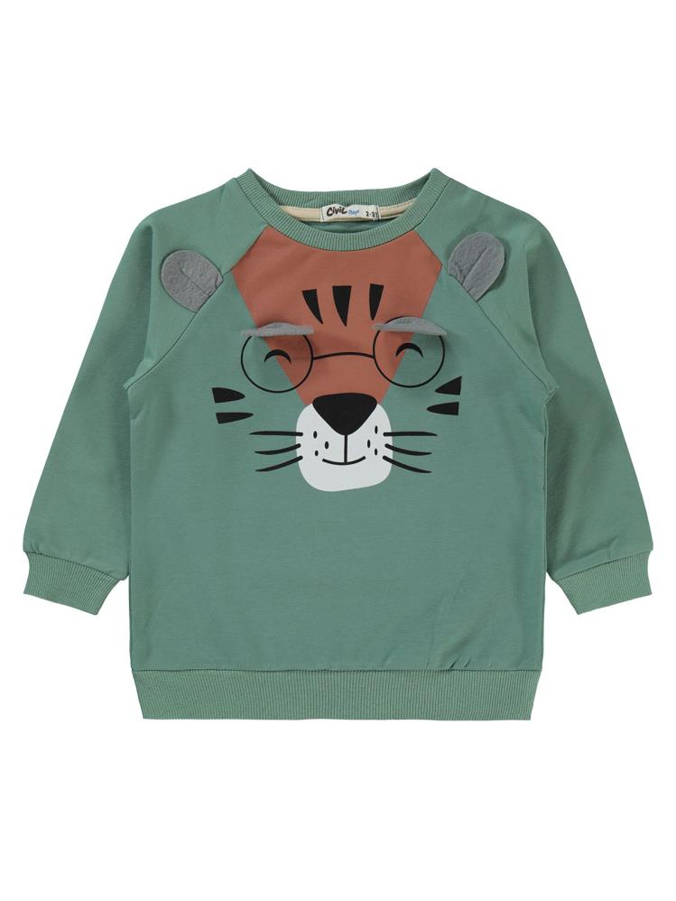 Civil Boys Gözlüklü Kaplan Nakışlı 2-5 Yaş Eşofman Takımı - Haki