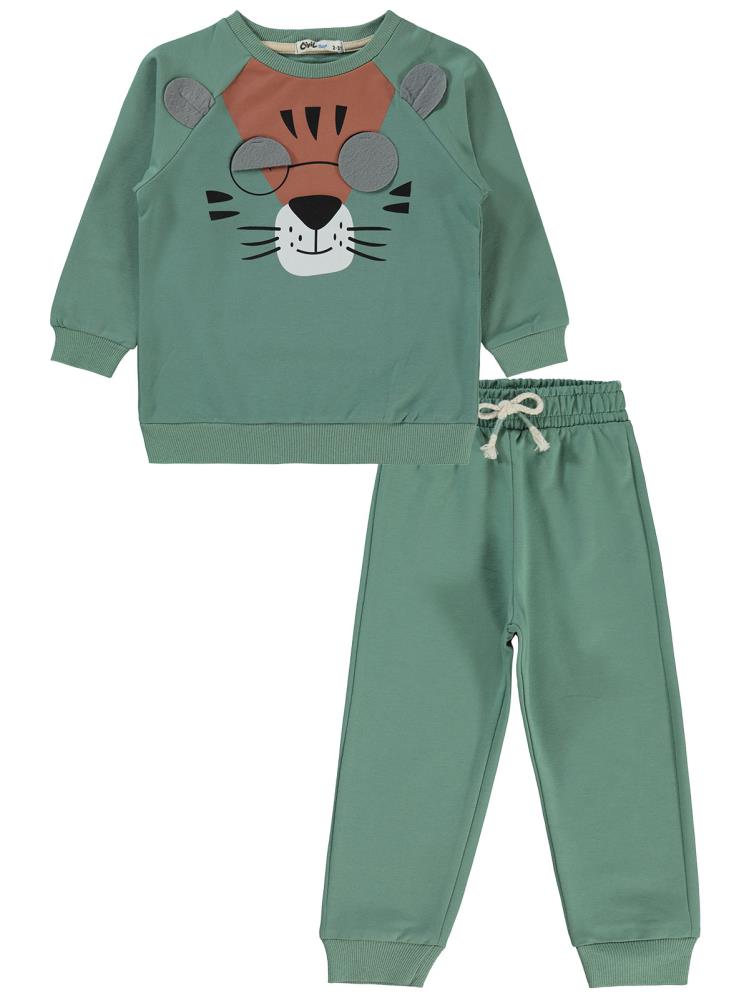 Civil Boys Gözlüklü Kaplan Nakışlı 2-5 Yaş Eşofman Takımı - Haki