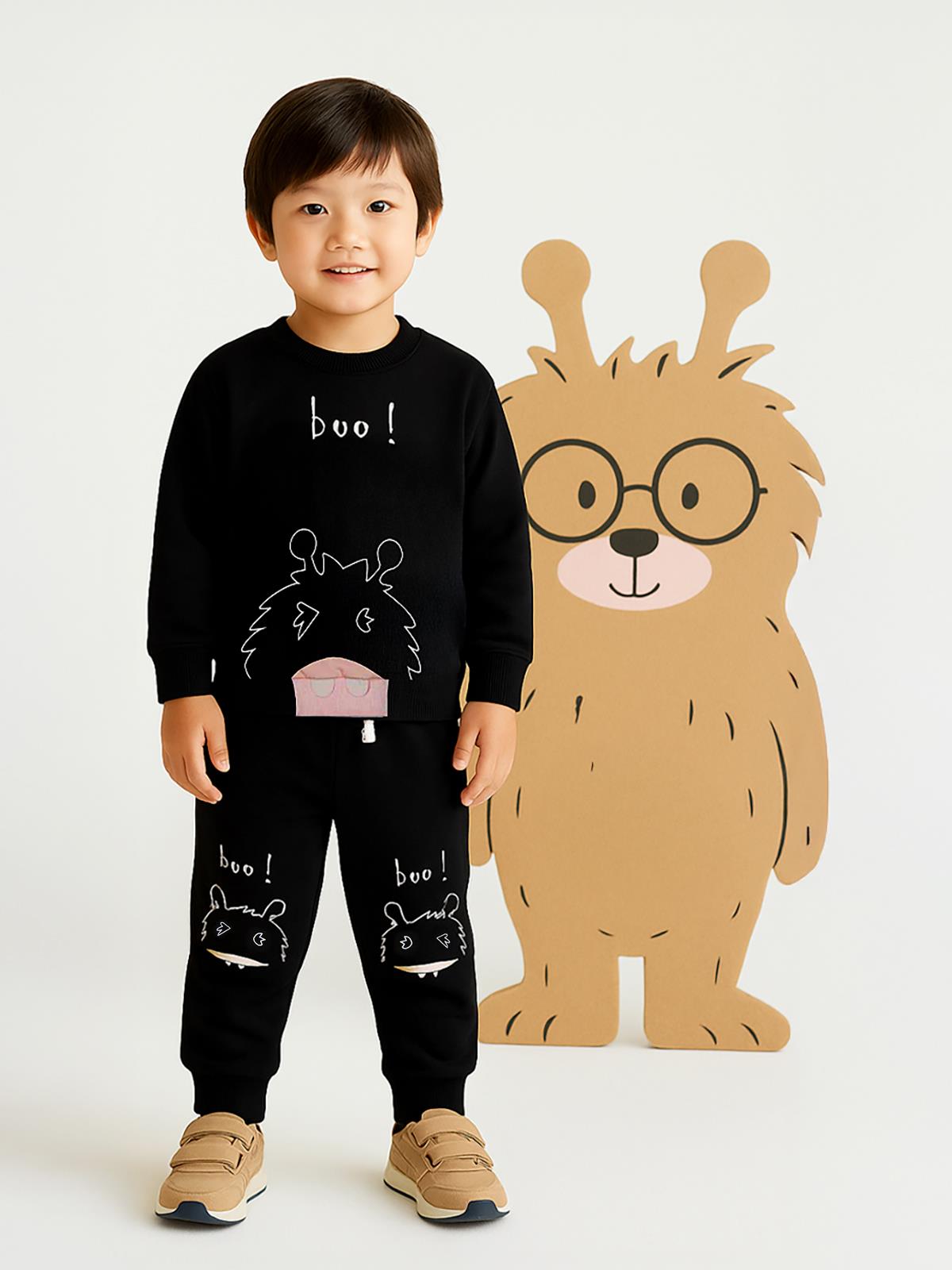 Civil Boys Boo Canavar Baskılı 2-5 Yaş Eşofman Takımı - Siyah