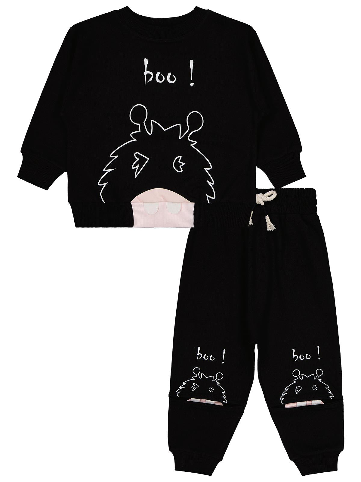 Civil Boys Boo Canavar Baskılı 2-5 Yaş Eşofman Takımı - Siyah