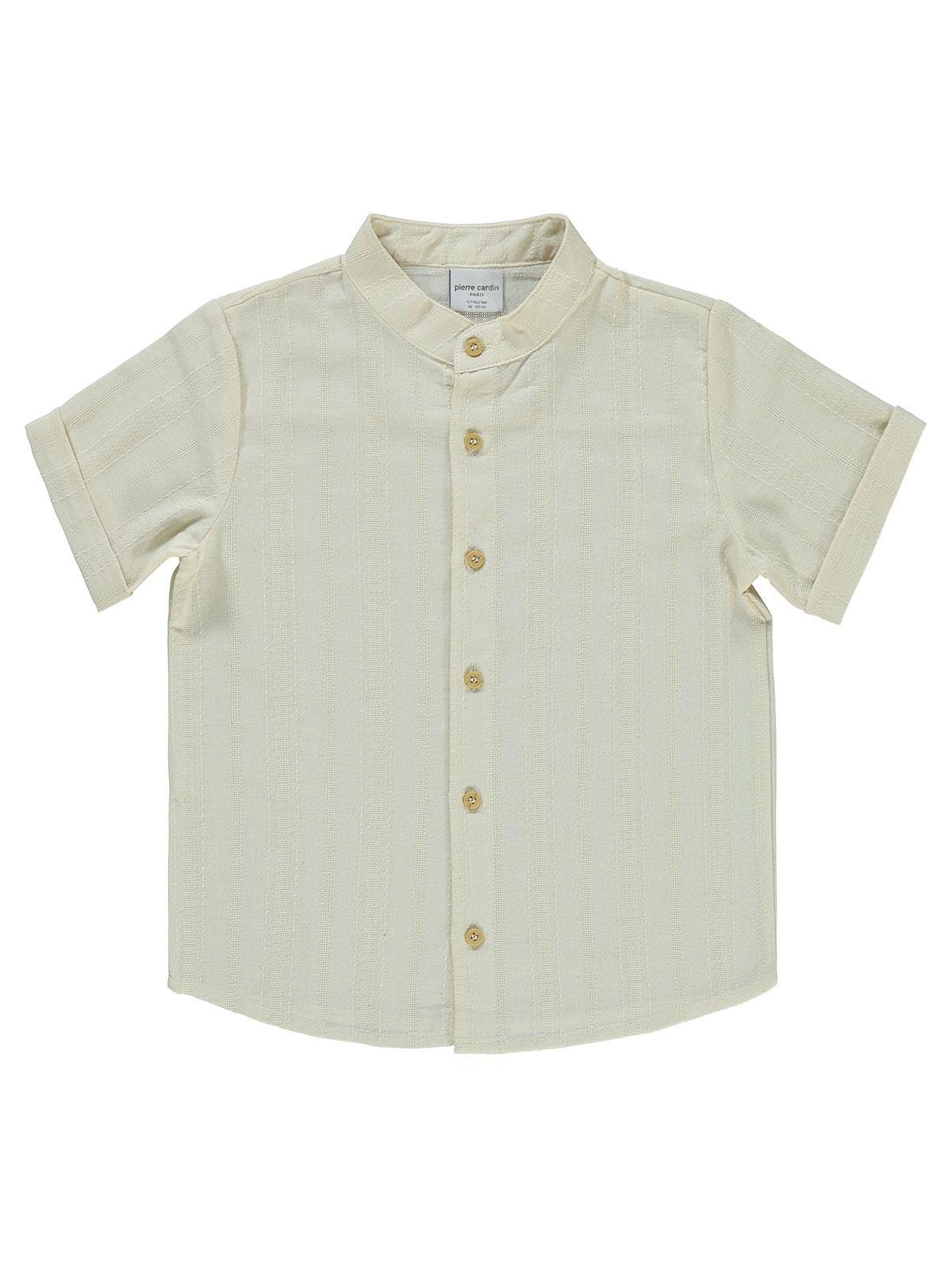 Pierre Cardin Kendinden Çizgi Desenli 6-9 Yaş Gömlek - Beyaz