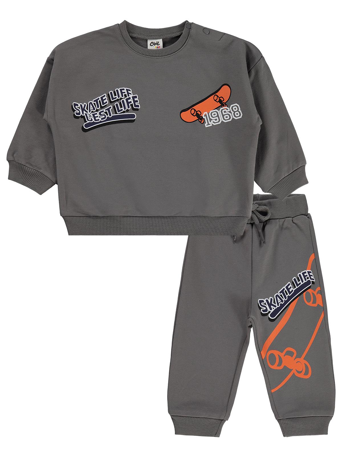 Civil Baby Baskılı 2'li 6-18 Ay Takım - Gri