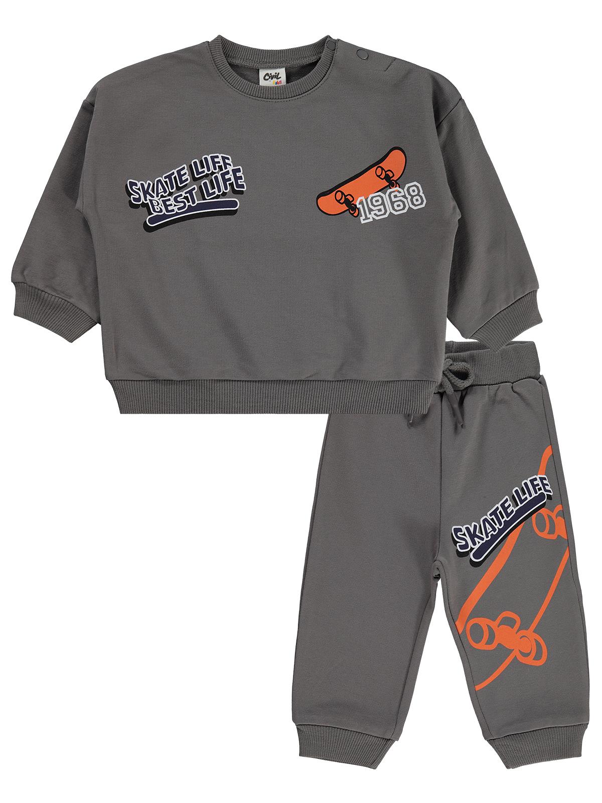 Civil Baby Baskılı 2'li 6-18 Ay Takım - Gri