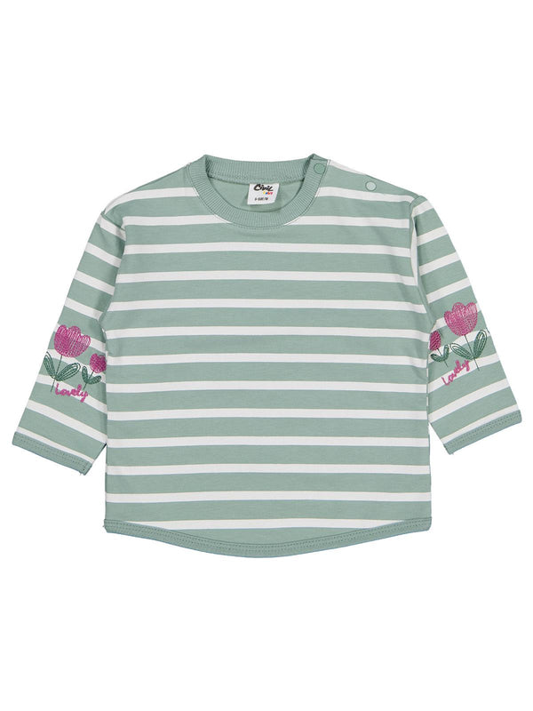 Civil Baby Çizgi Emp. Çiçek Nakışlı 6-18 Ay Sweatshirt - Yeşil