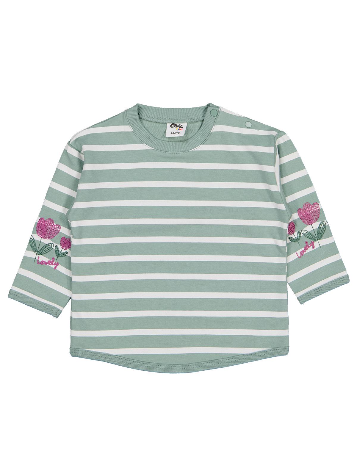 Civil Baby Çizgi Emp. Çiçek Nakışlı 6-18 Ay Sweatshirt - Yeşil