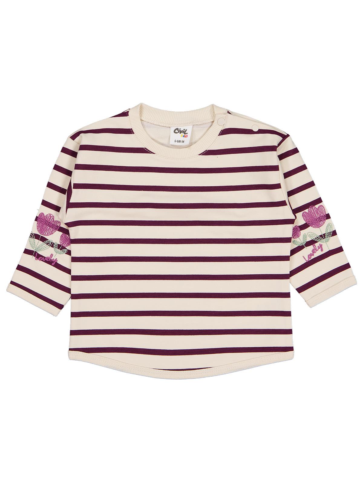 Civil Baby Çizgi Emp. Çiçek Nakışlı 6-18 Ay Sweatshirt - Bej