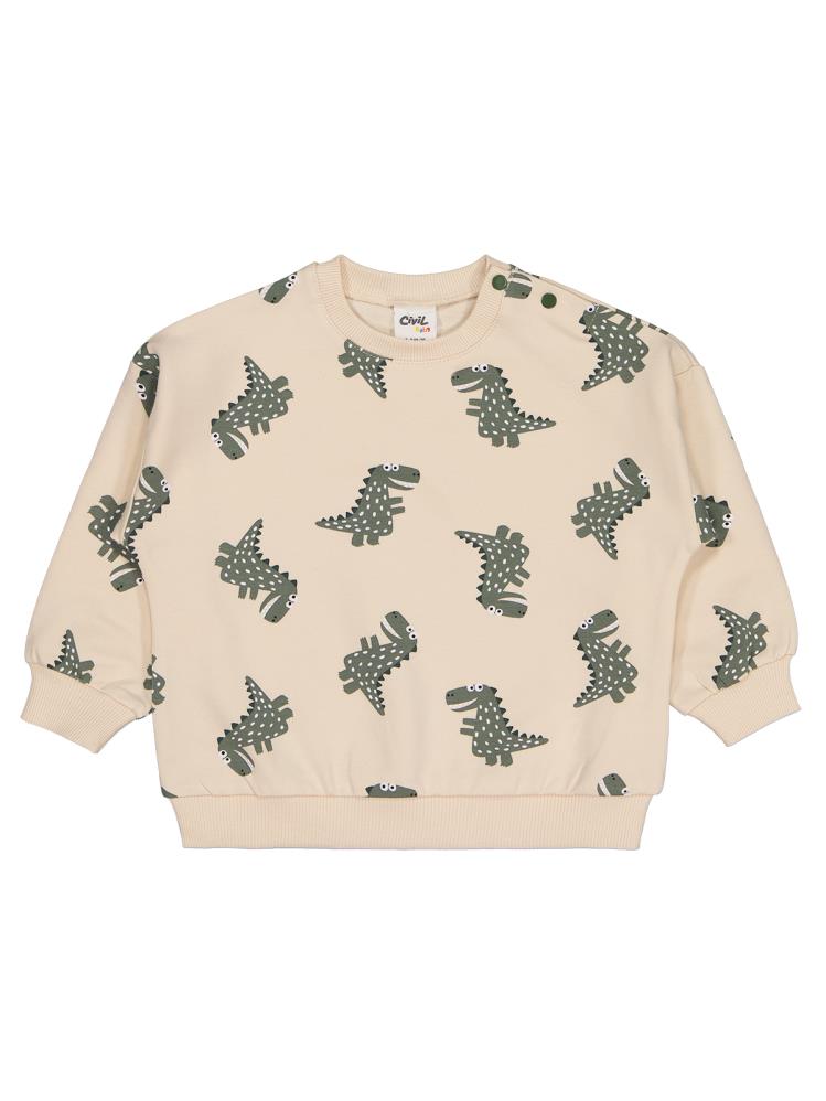Civil Baby Benekli Dino Empirme 6-18 Ay Sweatshirt - Bej