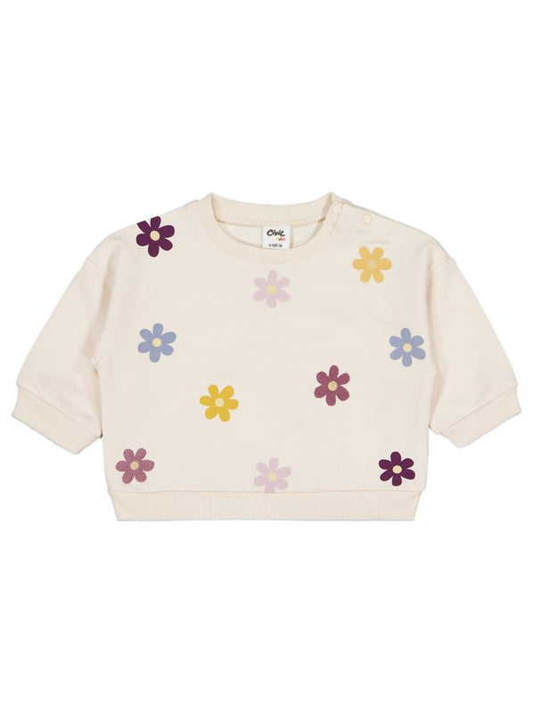 Civil Baby Çiçek Baskı ve Nakışlı 6-18 Ay Sweatshirt - Bej