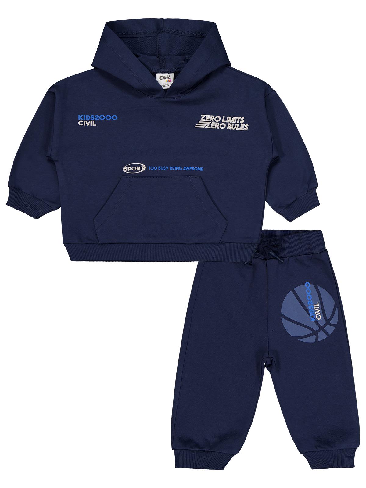 Civil Baby Baskılı 2'li 6-18 Ay Takım - Lacivert