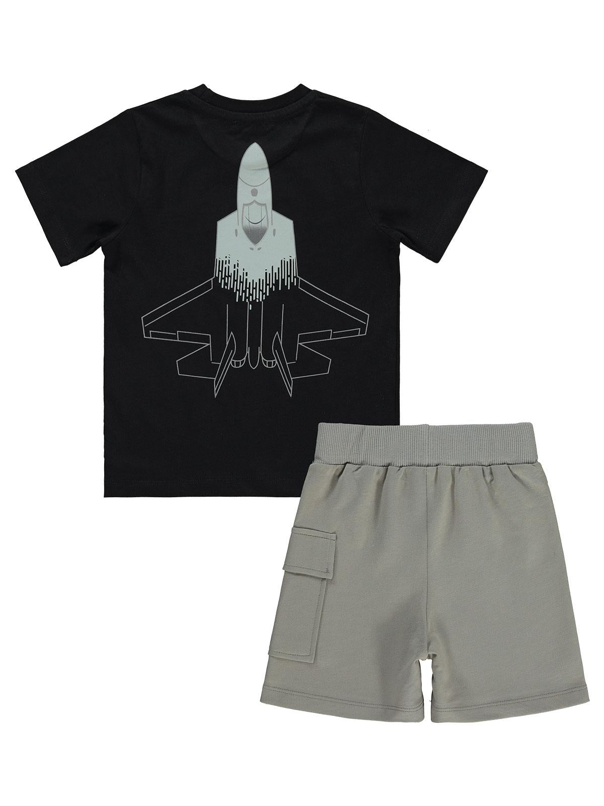 Civil Boys Kaan Uçak Baskılı 2-5 Yaş Takım - Siyah