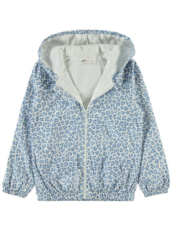 Civil Girls Leopar Baskılı 6-9 Yaş Yağmurluk - Mavi
