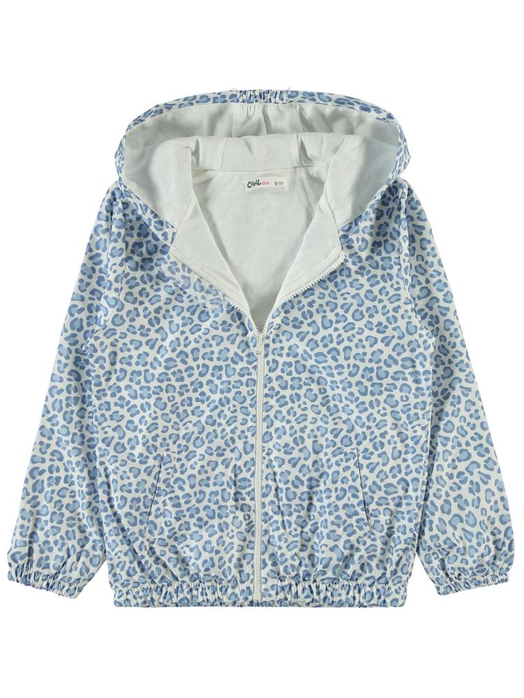 Civil Girls Leopar Baskılı 6-9 Yaş Yağmurluk - Mavi