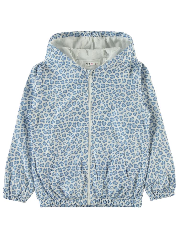Civil Girls Leopar Baskılı 6-9 Yaş Yağmurluk - Mavi
