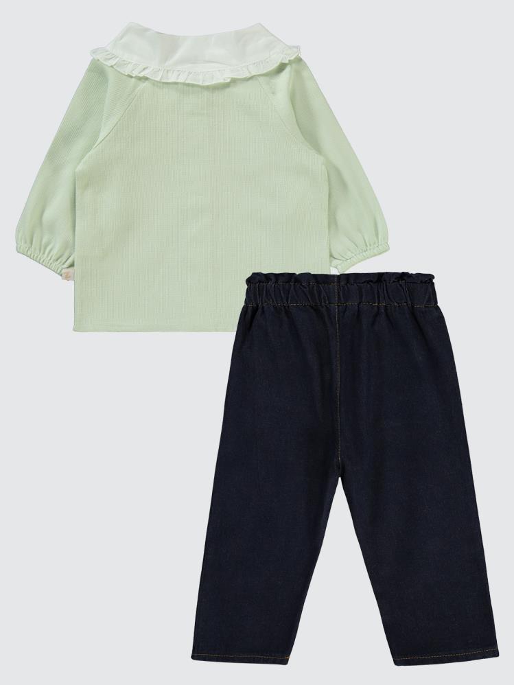 Baby Zz Dantel Yaka Detaylı Bluz Pantolon 6-18 Ay Takım - Yeşil