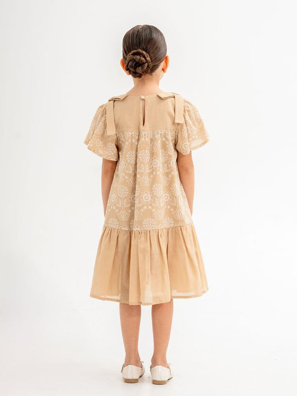 Cocoland Çiçek Desenli 6-9 Yaş Elbise - Bej