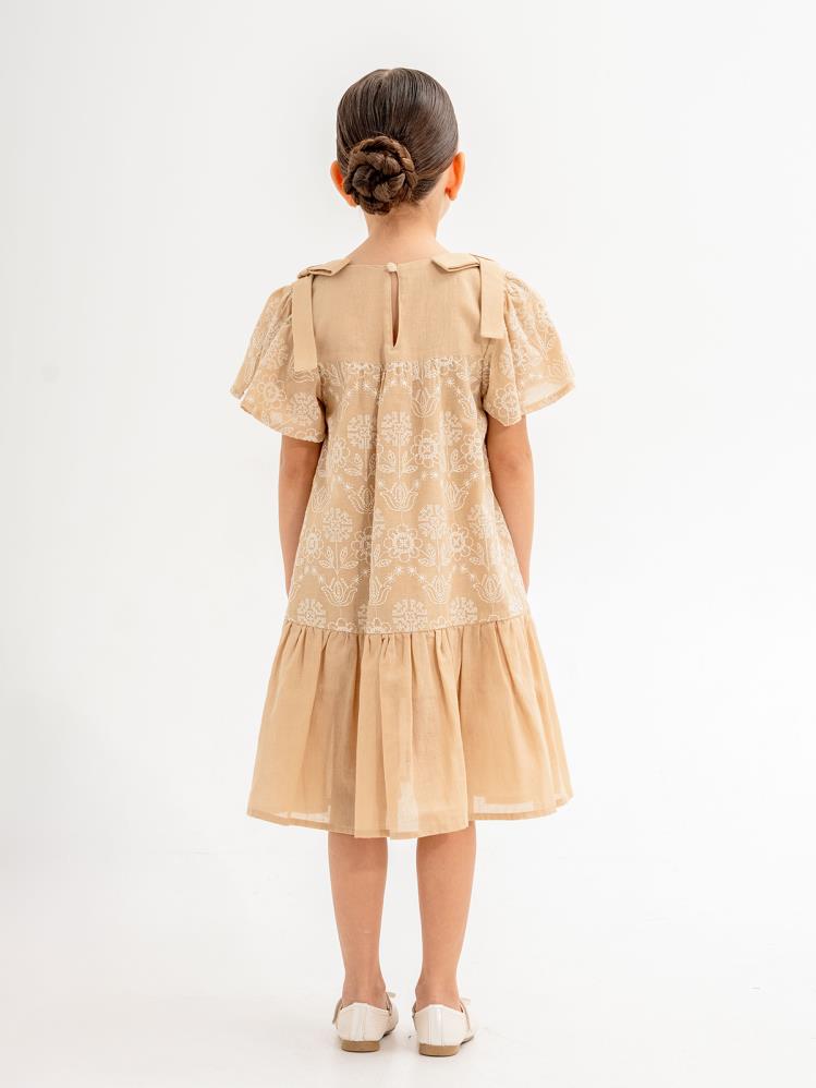 Cocoland Çiçek Desenli 6-9 Yaş Elbise - Bej