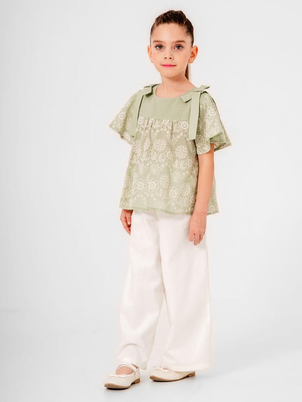 Cocoland Çiçek Desenli Pantolonlu 2-5 Yaş Takım - Yeşil