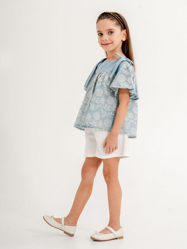 Cocoland Çiçek Desenli Şortlu 2-5 Yaş Takım - Mavi