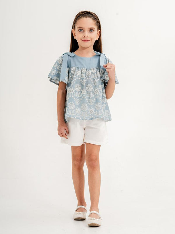 Cocoland Çiçek Desenli Şortlu 2-5 Yaş Takım - Mavi