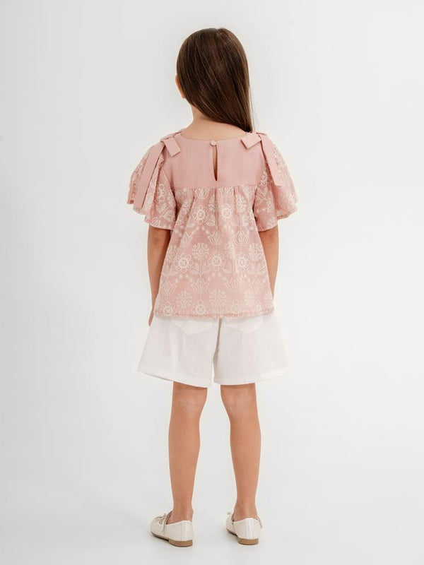 Cocoland Çiçek Desenli Şortlu 2-5 Yaş Takım - Pudra