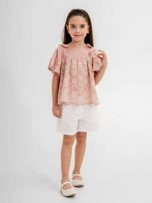 Cocoland Çiçek Desenli Şortlu 2-5 Yaş Takım - Pudra
