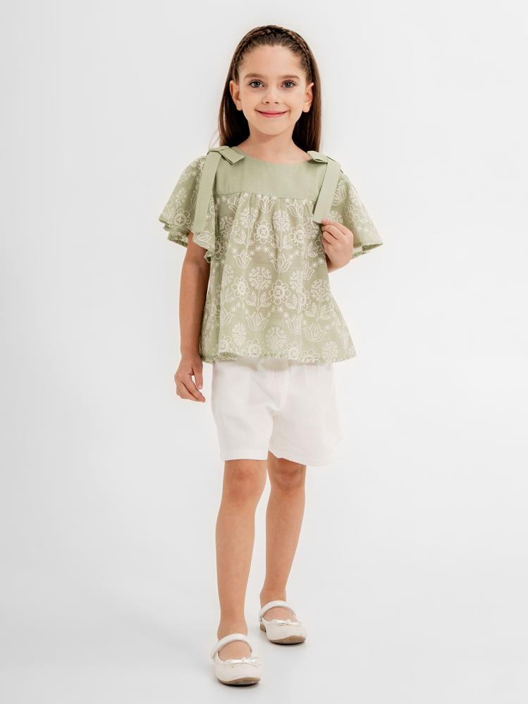 Cocoland Çiçek Desenli Şortlu 2-5 Yaş Takım - Yeşil