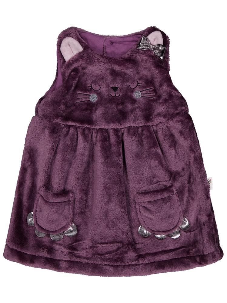 Civil Baby Cep Detaylı Kedi Nakışlı 6-18 Ay Elbise - Lila