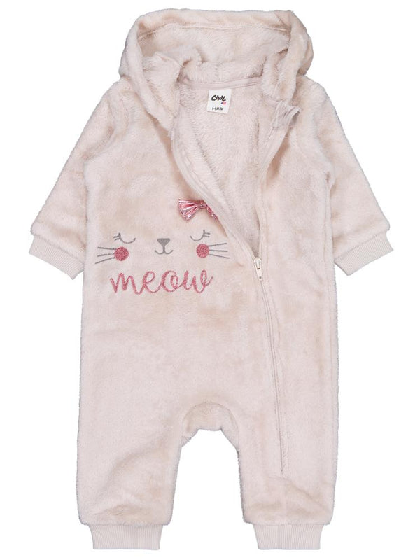 Civil Baby Fiyonk Meow Nakışlı 6-18 Ay Tulum - Bej