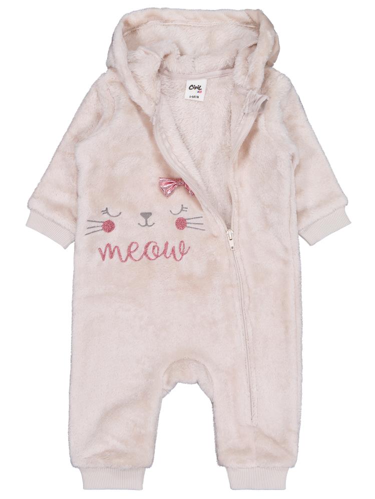 Civil Baby Fiyonk Meow Nakışlı 6-18 Ay Tulum - Bej