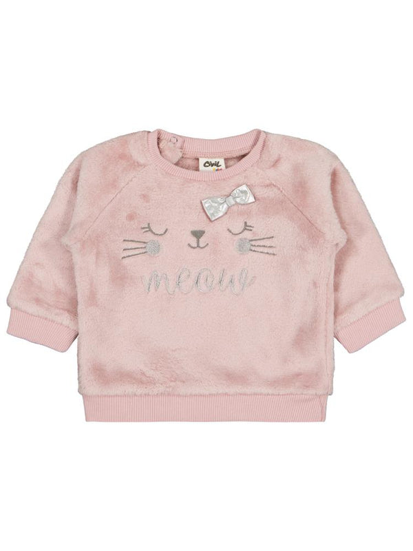 Civil Baby Fiyonk Meow Nakışlı 6-18 Ay Sweatshirt - Lila