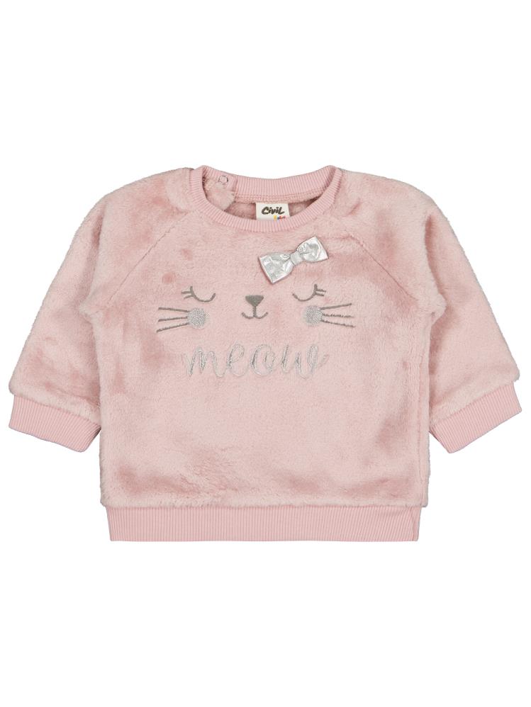 Civil Baby Fiyonk Meow Nakışlı 6-18 Ay Sweatshirt - Lila