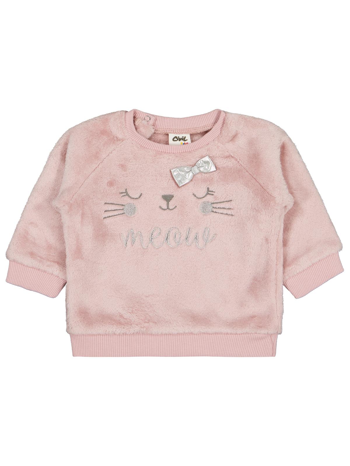 Civil Baby Fiyonk Meow Nakışlı 6-18 Ay Sweatshirt - Lila