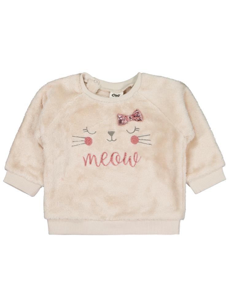 Civil Baby Fiyonk Meow Nakışlı 6-18 Ay Sweatshirt - Bej