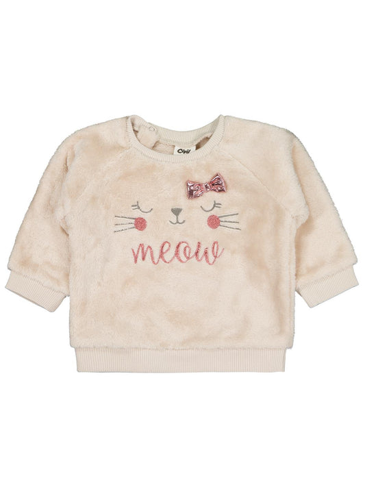 Civil Baby Fiyonk Meow Nakışlı 6-18 Ay Sweatshirt - Bej