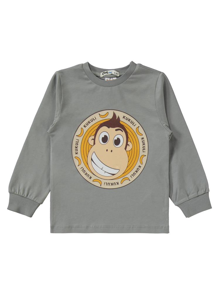 Kukuli Baskılı 2-5 Yaş Pijama Takımı - Gri