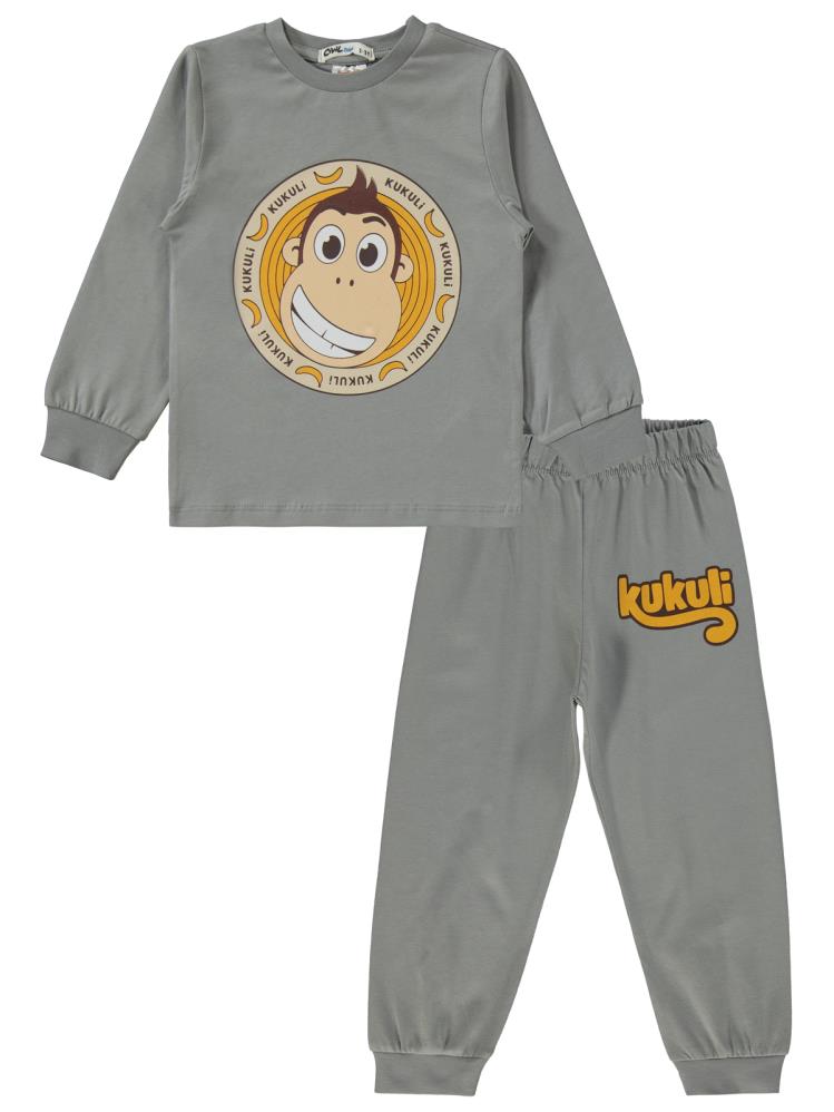 Kukuli Baskılı 2-5 Yaş Pijama Takımı - Gri