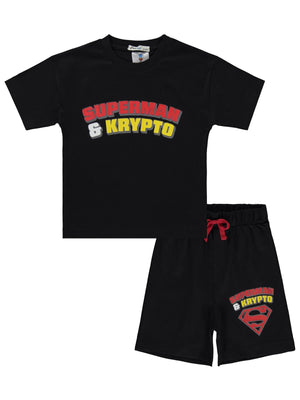 Süperman & Krypto Baskılı 2-5 Yaş Takım - Siyah