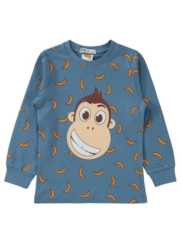 Kukuli Muz Empirme Baskılı 2-5 Yaş Pijama Takımı - Mavi